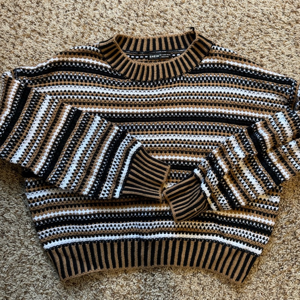 SHEIN Black and Brown Striped Sweater - Picture 3 of 4